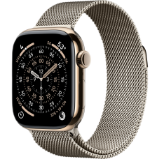 Apple Watch Series 11, 42 mm, Gold Titanium GPS+Cellular, Natural Milanese Loop 